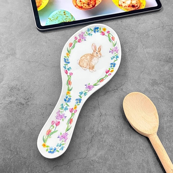 Melamine Spoon Rest Spoon 9.625 Inch for Kitchen Counter, Hello Easter Design - Picture 2 of 8